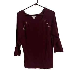 New York & Company Women's XL Red Pullover Sweater 3/4 Sleeve Casual